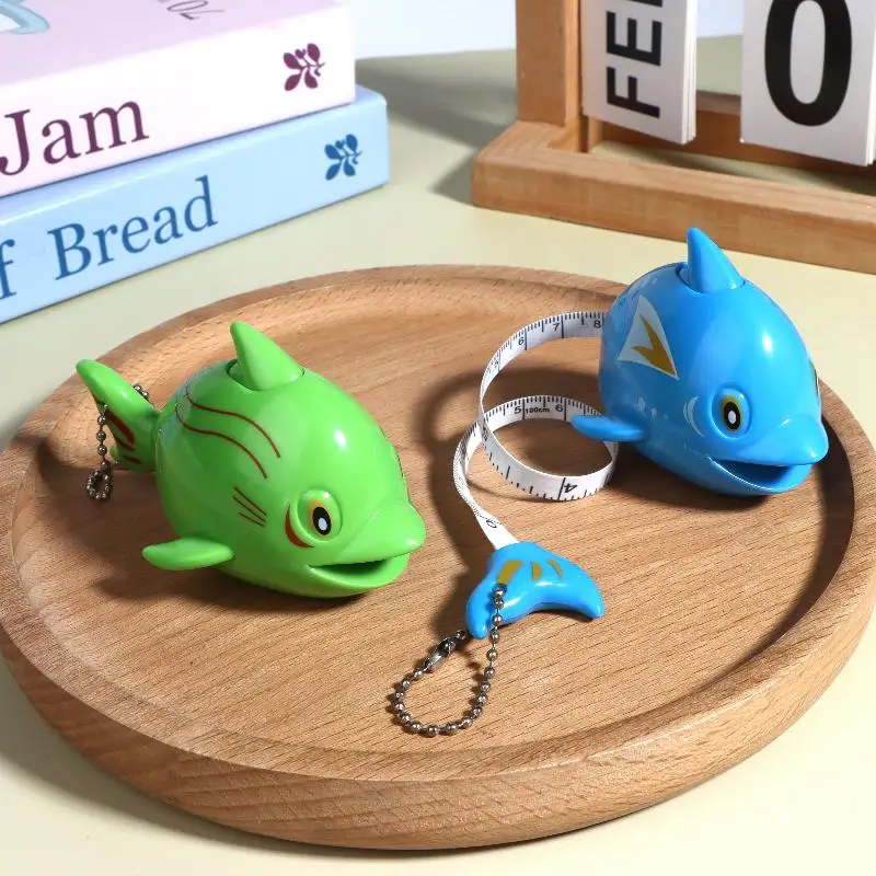 【S】Cute Dolphin Shaped One Key Retract Soft Measuring Tape Portable Mini Ruler With Keychain For Body Sewing Measurement Use