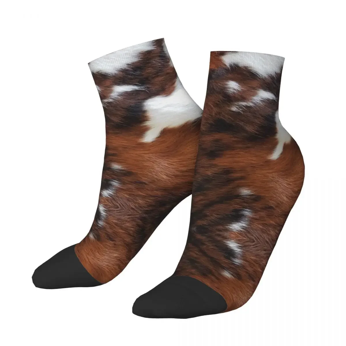 Fashion Printing Cowhide Leather Socks For Women Men Stretch Summer Autumn Winter Animal Fur Texture Crew 