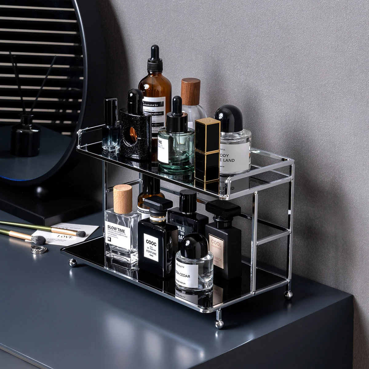 Luxury Advanced Makeup Perfume Cosmetics Desktop Layered Storage Rack Kitchen Organizer Cup Holder Vanity Bathroom Basket