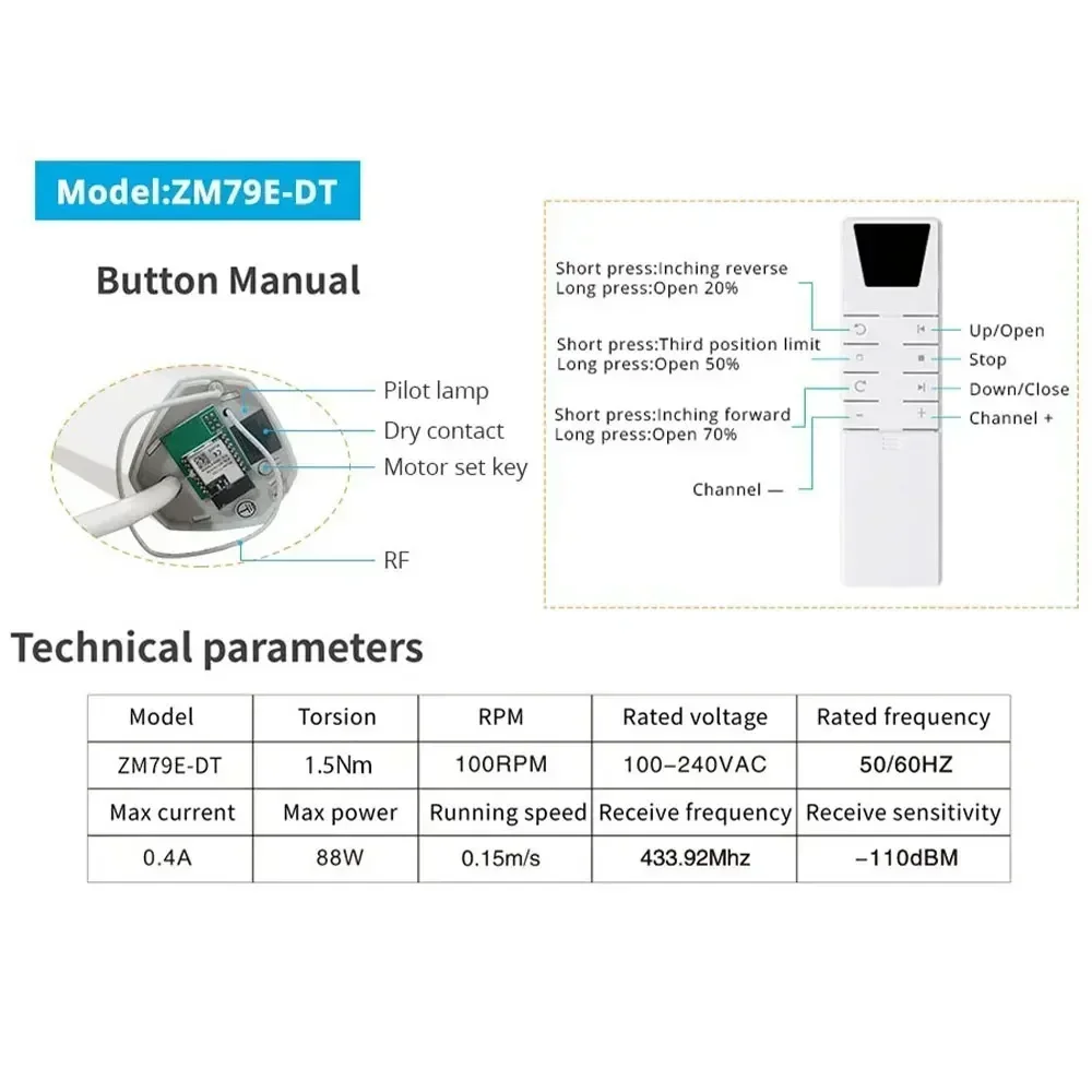 ZM79 Curtain Motor Accessories Track Belt Runners Carries Gear Box Plug Work with Alexa Google Home Smartlife Tuya Control