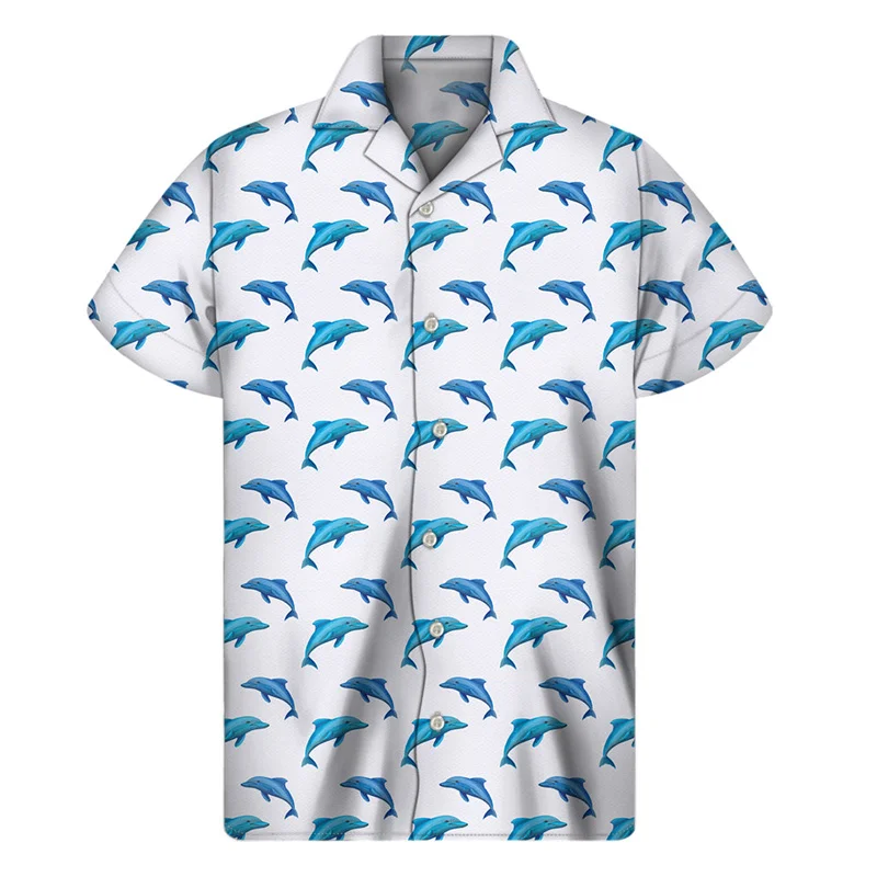 Cute Cartoon Dolphin Hawaiian Shirt  3D Print Animals Shirts Harajuku Fashion Short Sleeve Tops Streetwear Button Blouse