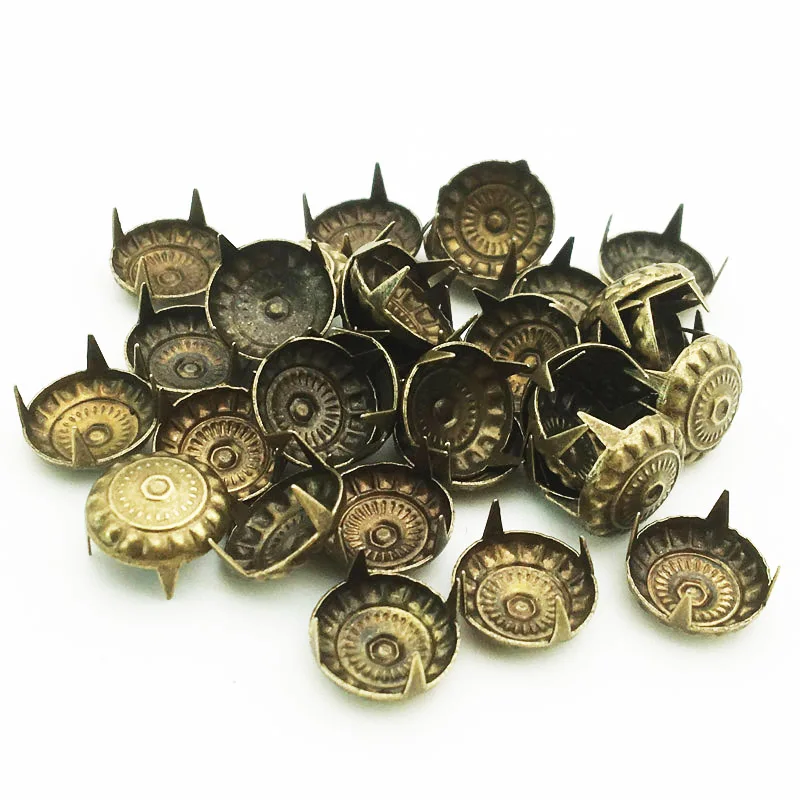 100/200 Uds. De Metal redondo de bronce, cuatro sujetadores, picos, adorno para álbum de recortes, manualidades, tachuelas de chincheta, decoración de 11mm QTG274