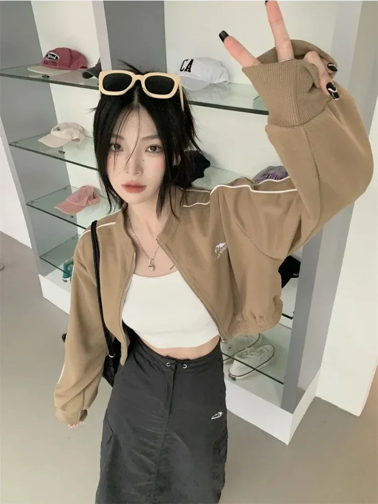 

Harajuku Jackets for Women Streetwear Fashion Korean Outwear Ropa Mujer Long Sleeve Zipper Y2k Tops Embroidery Casual Coat