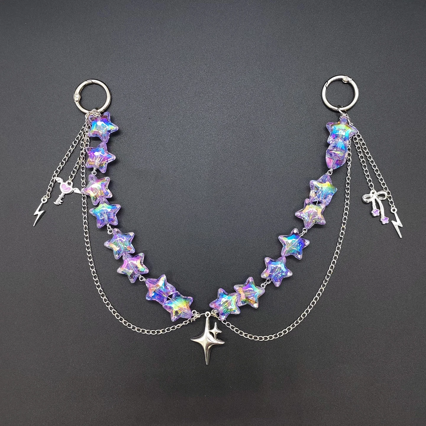 Iridescent Detachable ITA Bag Double Chain Star Heart Pendant DIY Bag Decorative Chain Pain Bag Charm Fashion Waist Chain