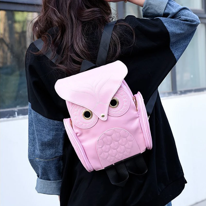 Korean Style Cute Owl Fashion Backpacks Cartoon Women Trend PU Softback School Bags Teenage Backpack Girl Shoulder Bags