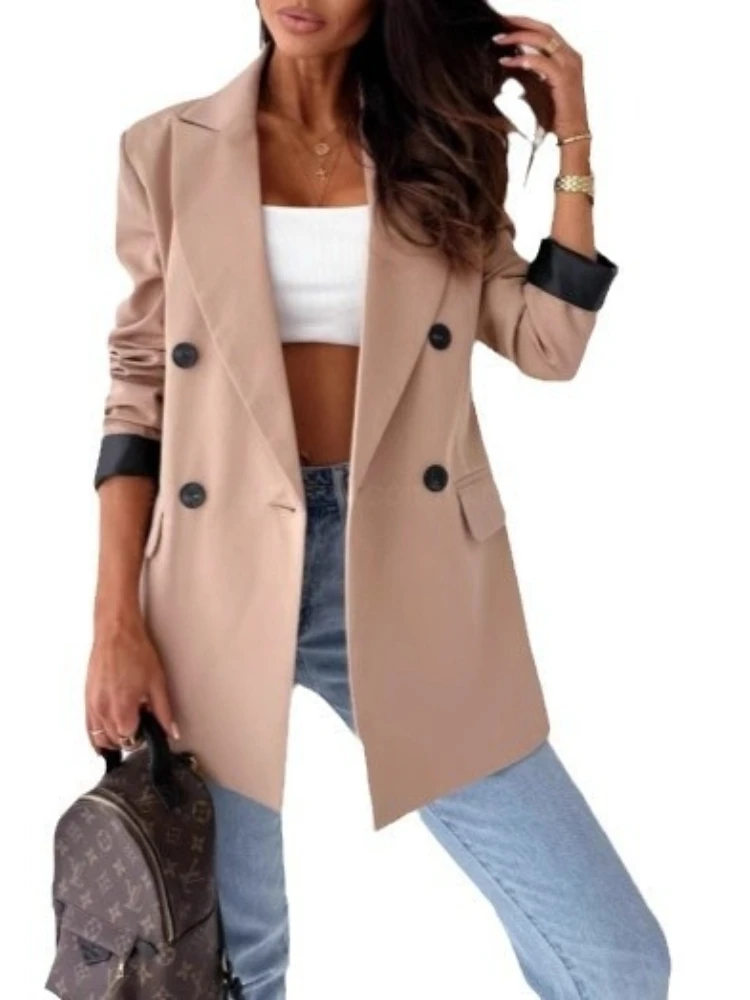 

Autumn Winter New Style Women's Suit Coat Long Sleeve Double Buttoned Outerwear Top Cross-Border Fashion Polyester Fiber