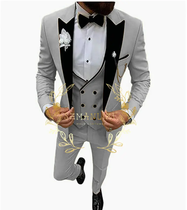 New 2024 Suit Men\'s Suit 3-piece Peaked Lapel Slim-fit Formal Business Groomsman Suit Groom\'s Wedding Dress Costume Homme