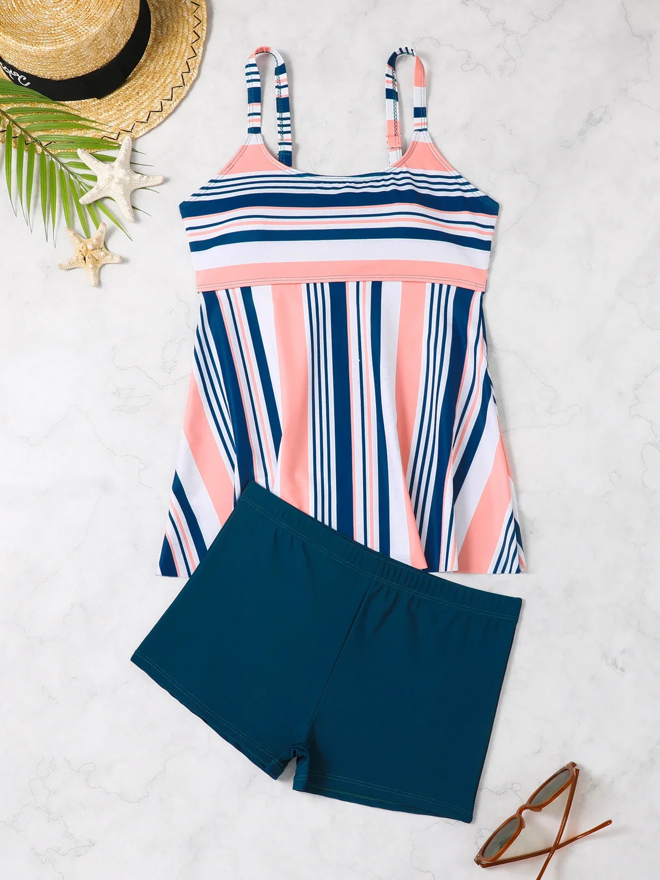 Nuovo costume da bagno donna sexy a righe costume da bagno due pezzi costume da bagno a vita alta tankini con pantaloncini mujer costumi da bagno donna tronco