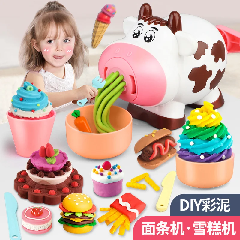 

Cow colored mud noodle machine, plasticine mold tool set, children's ice cream, pig clay, girls' toys