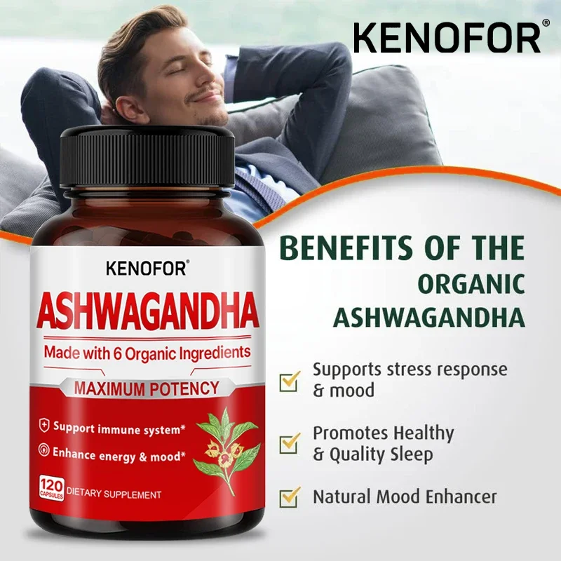 Organic Ashwagandha - Maximum Potency with Turmeric, Rhodiola, St. John\'s Wort, Strength, Focus, Mood, Sleep, Immune Support