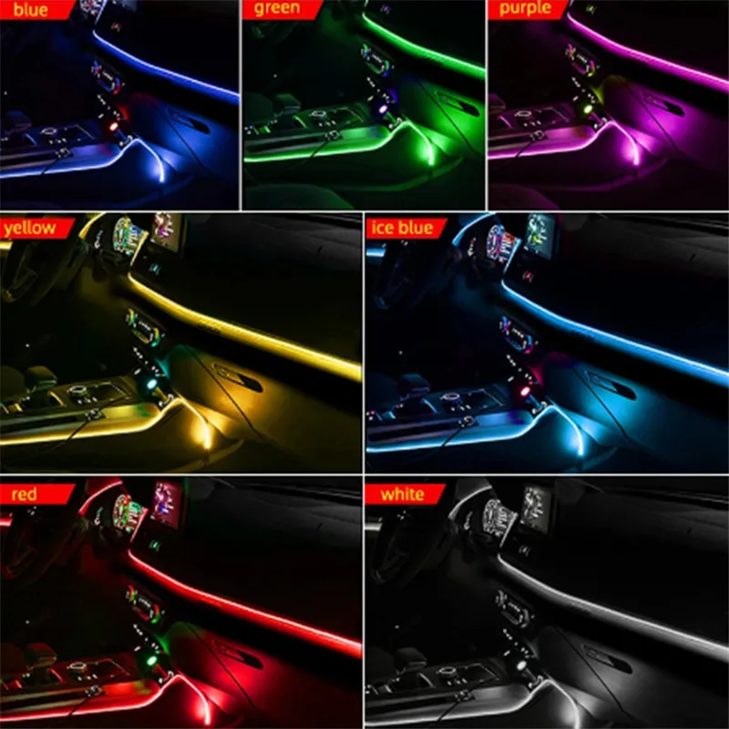 Car LED Interior Atmosphere Lights Universal RGB Ambient Light Optic Fiber APP Music Control Auto Decorative Neon Lamp