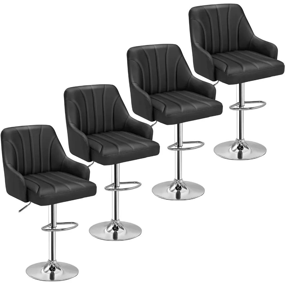 Set of 4 black bar stools - adjustable, swivel, with backrest and armrests, stylish and comfortable