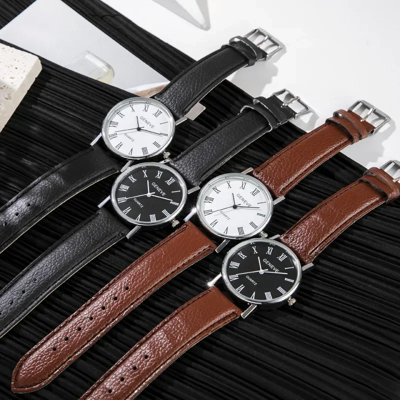 Famous Brand Roman Numeral Quartz Watch Men Business Casual Fashion Student Trend Leather Belt Wristwatch Luxury Jewelry Gift