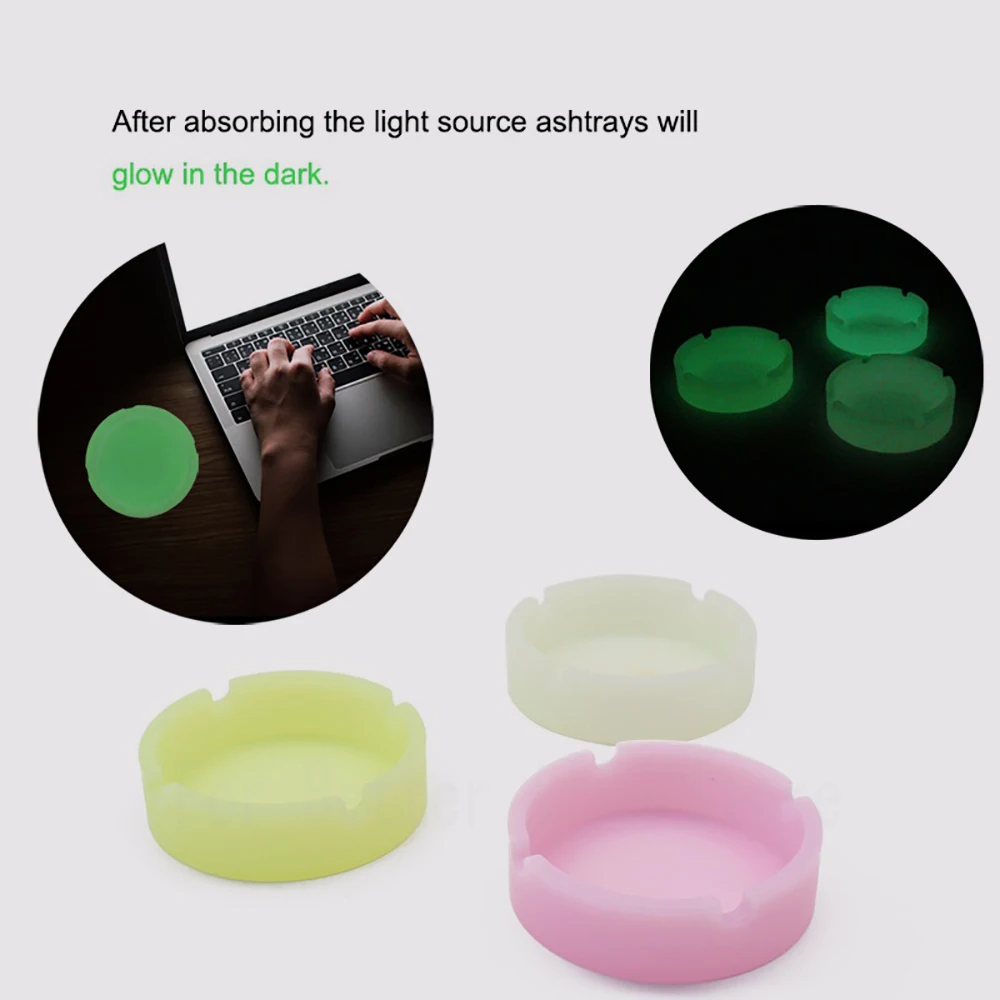 1 piece Portable Fluorescent Luminous Ashtray Anti-Scalding Cigarette Holder Eco-Friendly Soft Round Silicone Ashtray Ash Tray