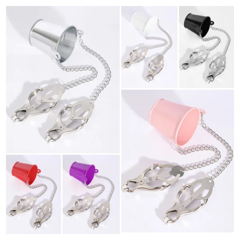 دلو صغير سلسلة معدنية الحلمة المشبك مع قابل للتعديل مدلك الشفرين كليب للنساء تحفيز Bdsm عبودية الثدي الجنس لعب