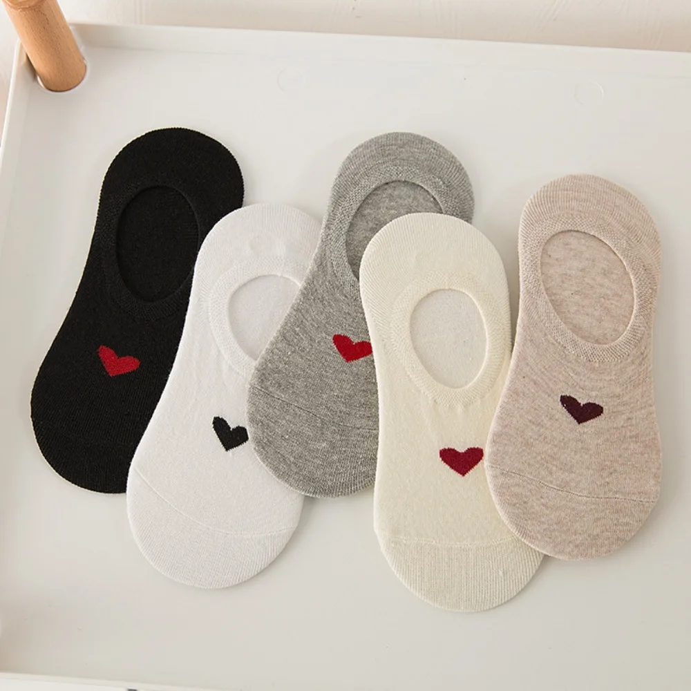 

5Pairs Fashion Love Heart Boat Socks Low Cut Sweet Short Tube Socks Female Hosiery Anti Slip Invisible Socks Daily