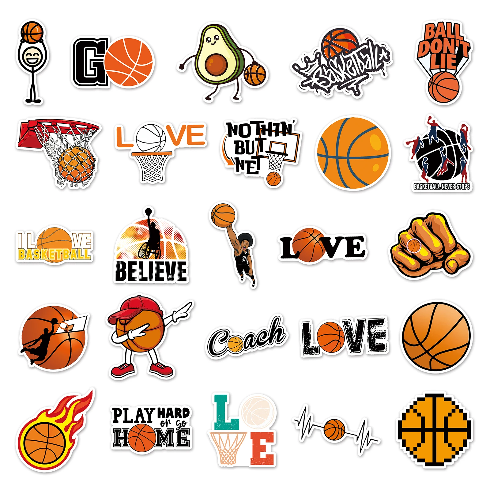 50Pcs Basketball series Cartoon Cute Waterproof Sticker Skateboarding Snowboard Retro Vinyl Sticker