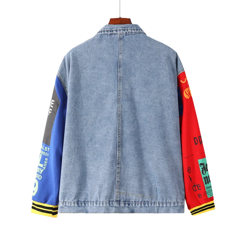 Autumn New Turn-Down Collar Geometric Long Sleeve Fashion Streetwear Jackets Patchwork Color Sequins Hip Hop Women's Denim Coats