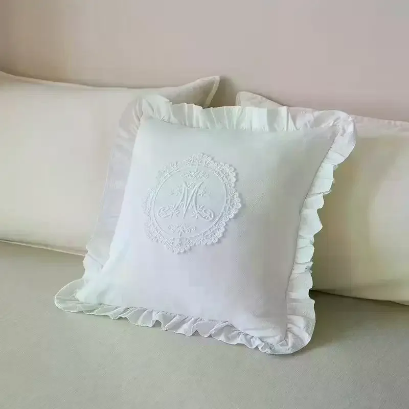 Lotus Frill French Lace Pillow Cover Washed Material Comfortable Embroidered Soft Cushion Cover Bedroom