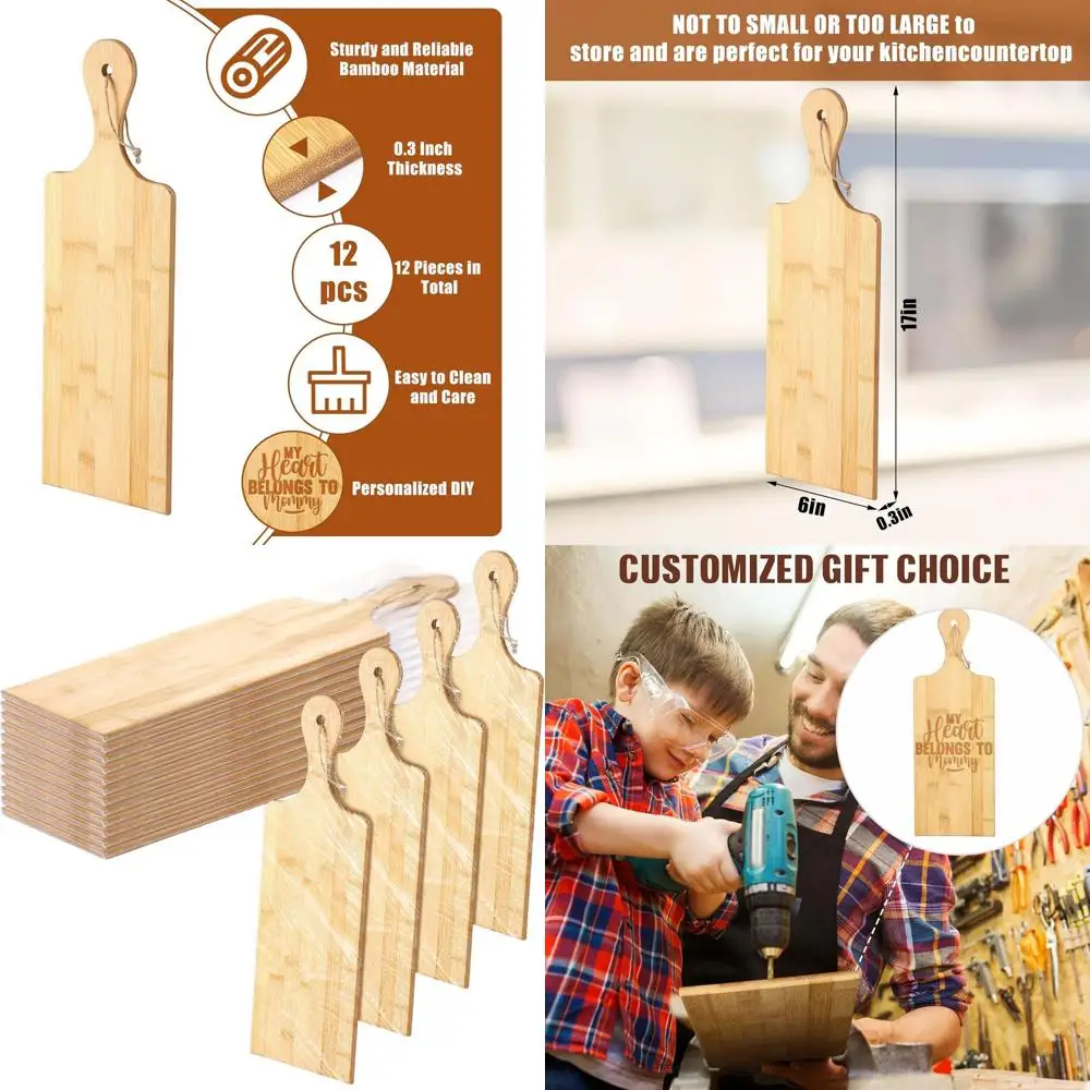 

Набор бамбуковых разделочных досок 17x6 дюймов с ручками, идеально подходит для подготовки продуктов, сервировки и нарезки на кухне