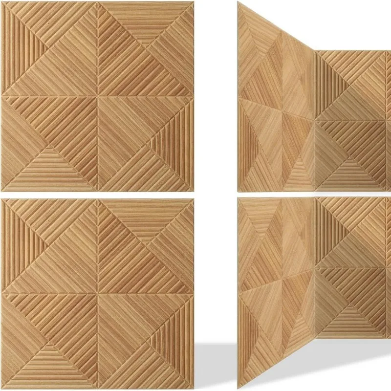 Placa de som decorativa listrada de madeira de poliéster 3D à prova de som autoadesiva adequada para escritório de estúdio doméstico