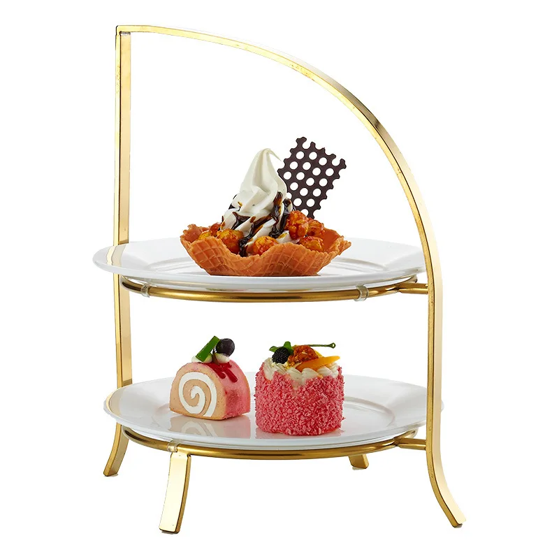 

European stainless steel afternoon tea three-layer snack rack, high-end restaurant dessert