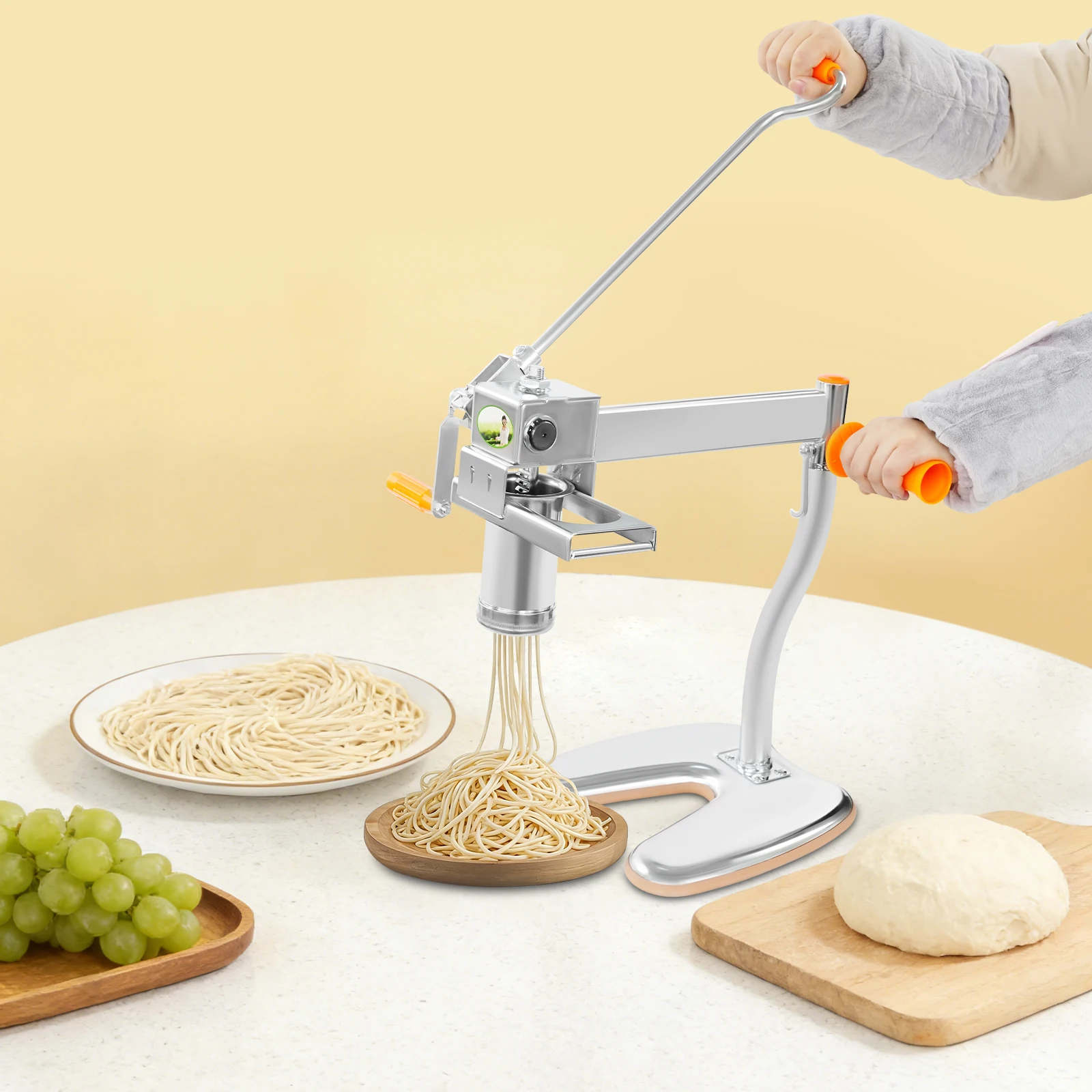 

Manual Noodle Maker 7 Interchangeable Molds Leverage Labor-Saving Crank 15.75in Electroplated Space-Saving for Home Kitchen
