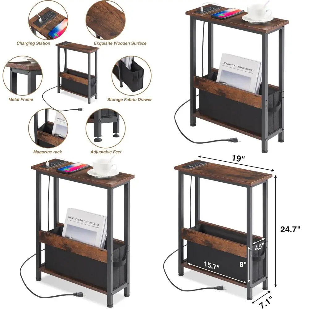 

Compact Storage Charging Side Table for Small Spaces and Bedrooms
