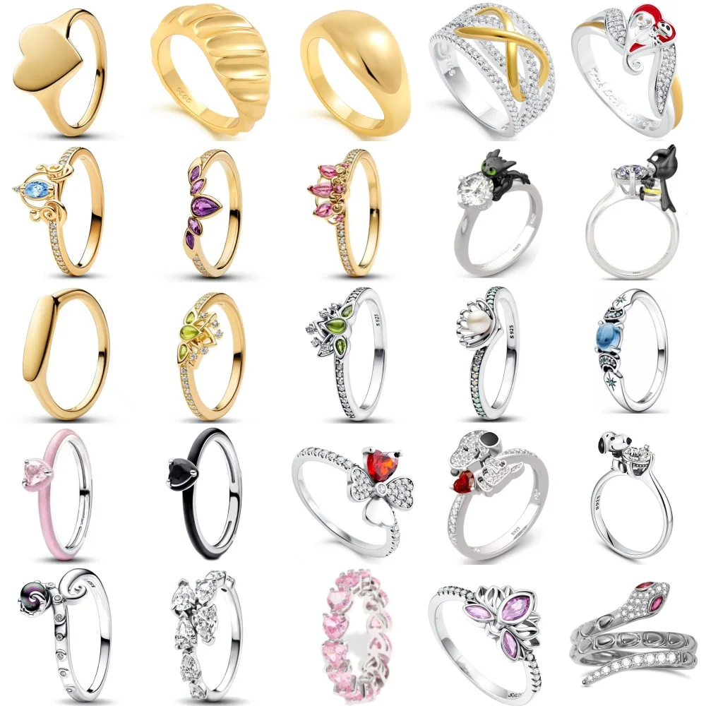 جديد 925 فضي على شكل قلب، لوتس، البرسيم، كريستال أرجواني، خاتم مناسب لحفلات الزفاف النسائية الحساسة مجوهرات عالية الجودة #1