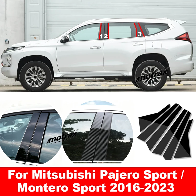 Car PC Pillar Glossy Piano Posts Door Window Trim BC Column Sticker Cover for Mitsubishi Pajero Sport Montero Sport 2016-2023