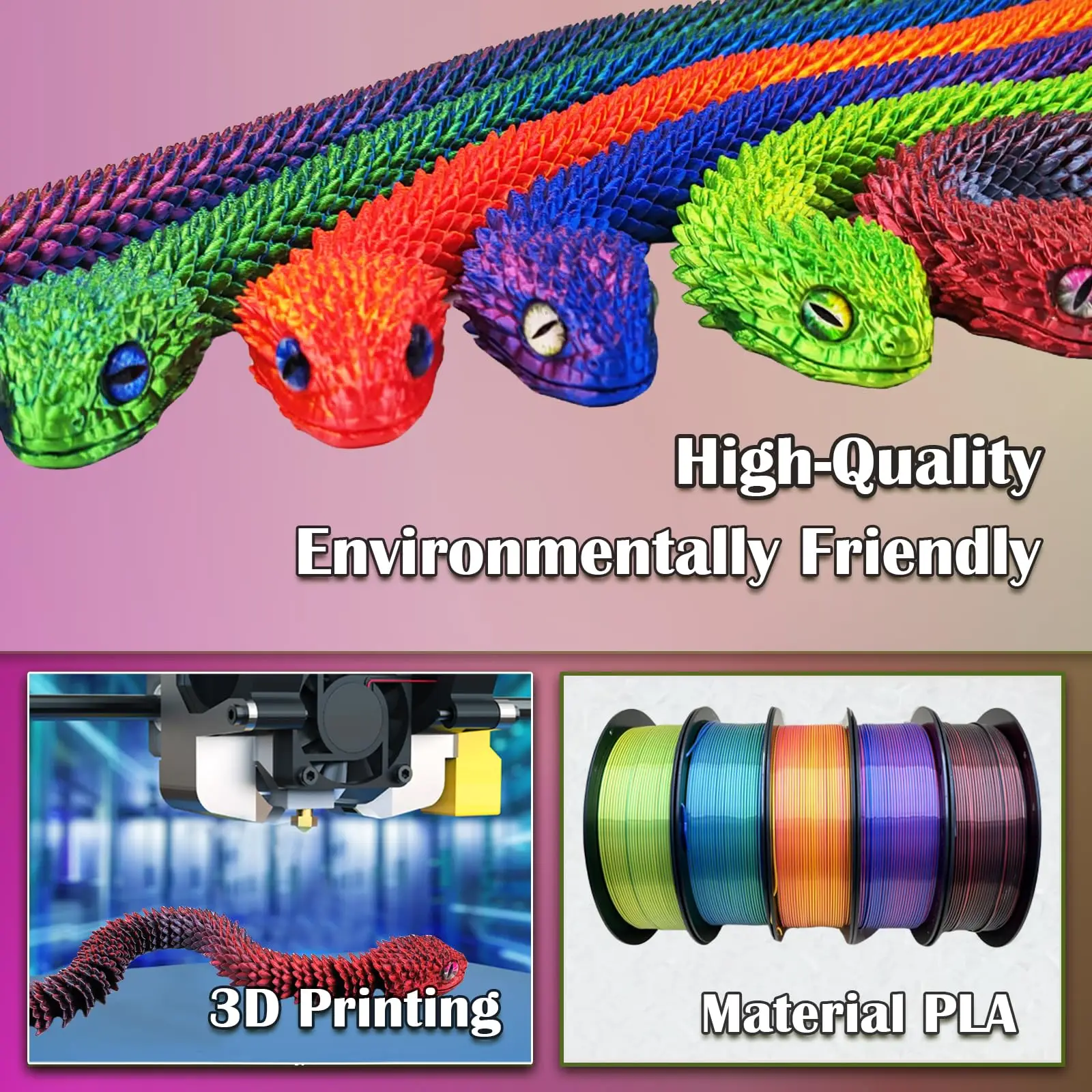 Articulated Snake Figure 3D Printed Realistic Flexible Movable Fidget Toy for Desk Decor - Simulation Animal Model Creative Gift