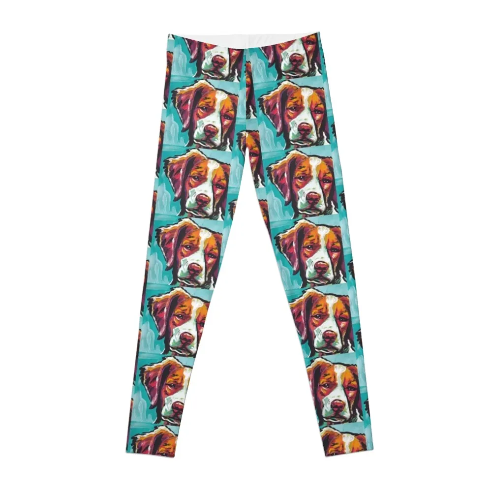 Brittany Spaniel Bright colorful pop dog art Leggings gym's clothing Women's fitness legging gym Womens Leggings