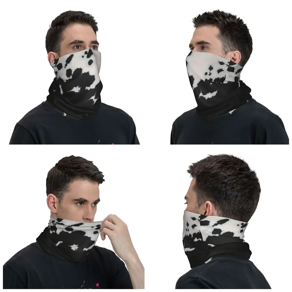 Black Spotty Cowhide Animal Pattern Bandana Neck Gaiter for Hiking Cycling Wrap Scarf Fur Hide Skin Leather Balaclava Warmer