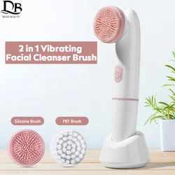 2 in 1 Electric Silicone Facial Cleansing Brush Skin Care Peeling Blackhead Removal Pore Cleanser Face Massager Device