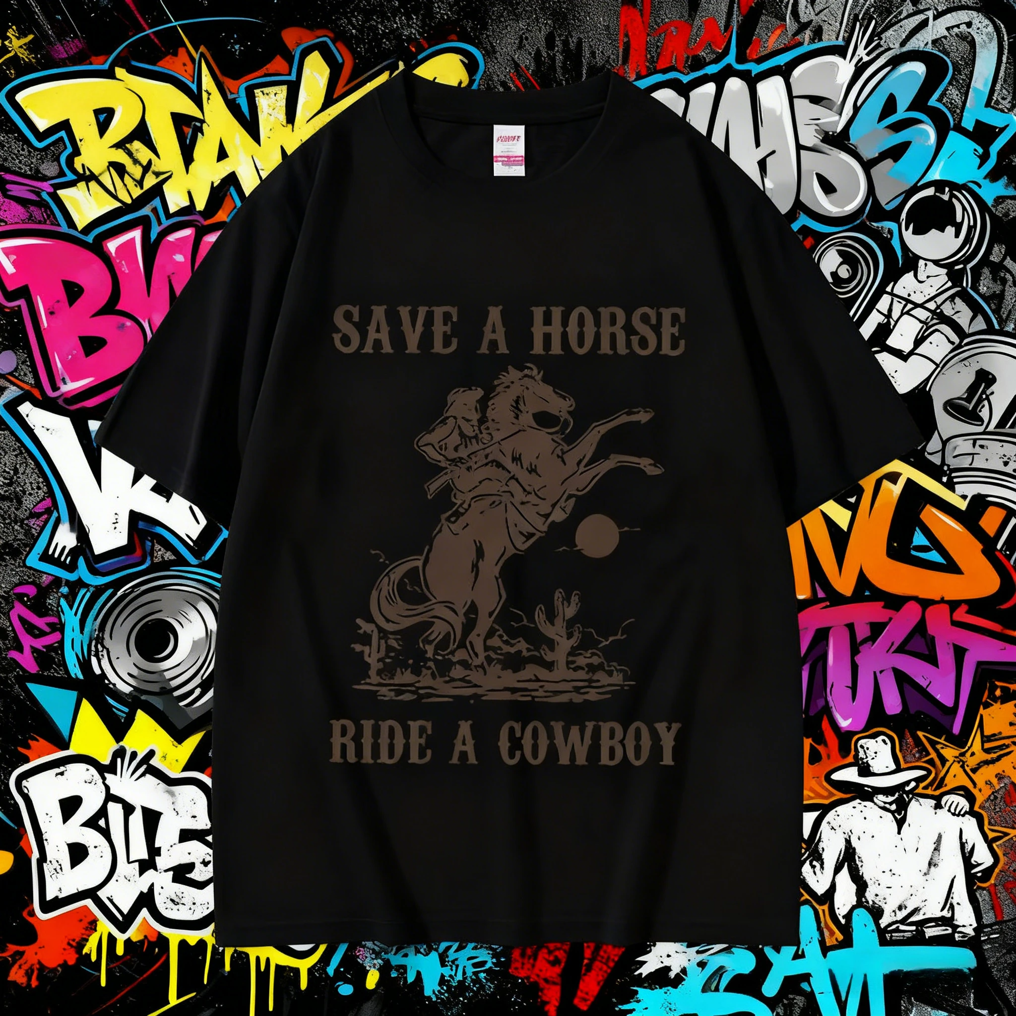 

2025 Summe Pedro Pascal Save A Horse Ride A Cowboy Print T Shirt Men's Retro Harajuku Fashion 100% Pure Cotton Printed T-shirt