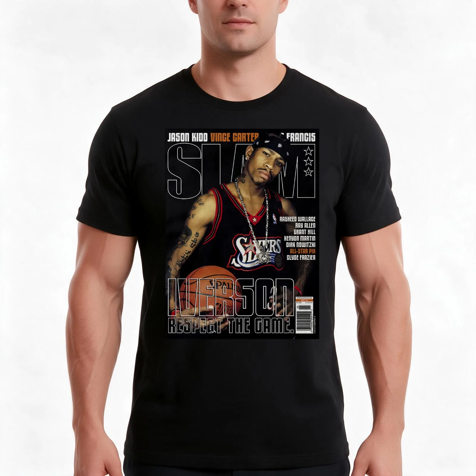 Allen Iverson Slam Magazine T-Shirt Summer Casual Cotton Tee Oversized Streetwear Tops Vintage Graphic Print 100% Cotton