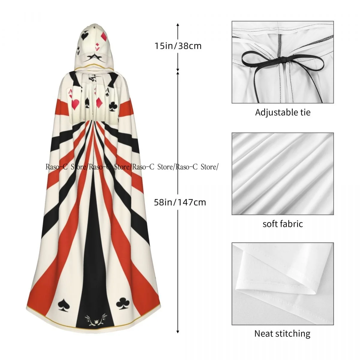 الكبار عباءة كيب مقنعين الآس من الماس أوراق للعب قلوب البستوني القرون الوسطى زي الساحرة ويكا مصاص دماء قزم بوريم كرنفال حفلة #5