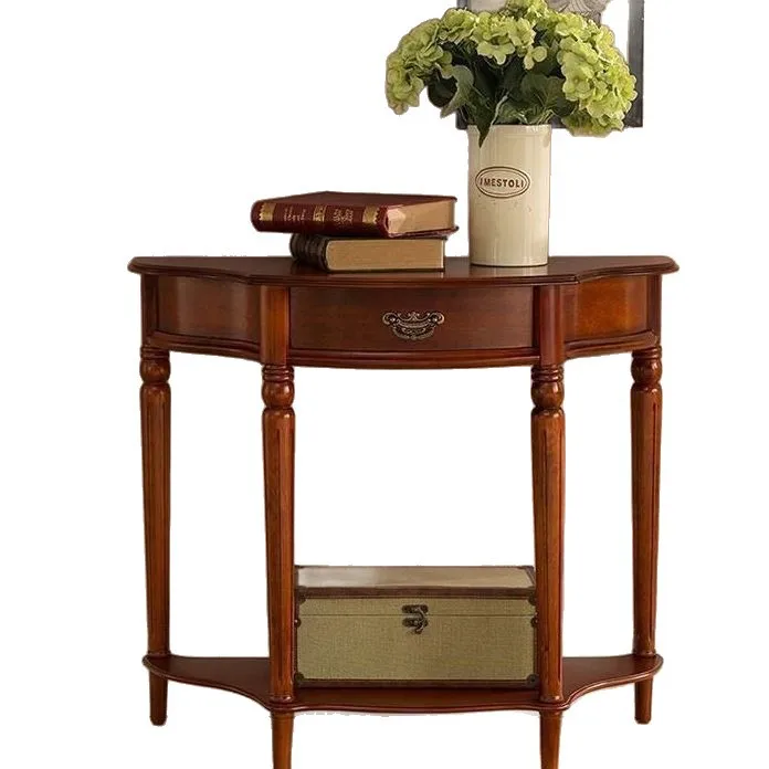 Solid wood entrance door narrow cabinet 30cm semi-round entrance table light luxury style wall entrance cabinet end view