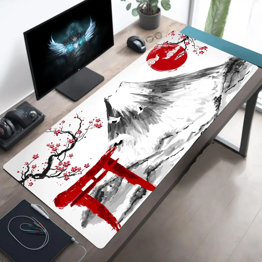 Art Aesthetics Mount Fuji and Cherry Blossom Design, большой коврик для мыши, настольный коврик с прошитыми краями, нескользящий прочный игровой коврик, офисный коврик