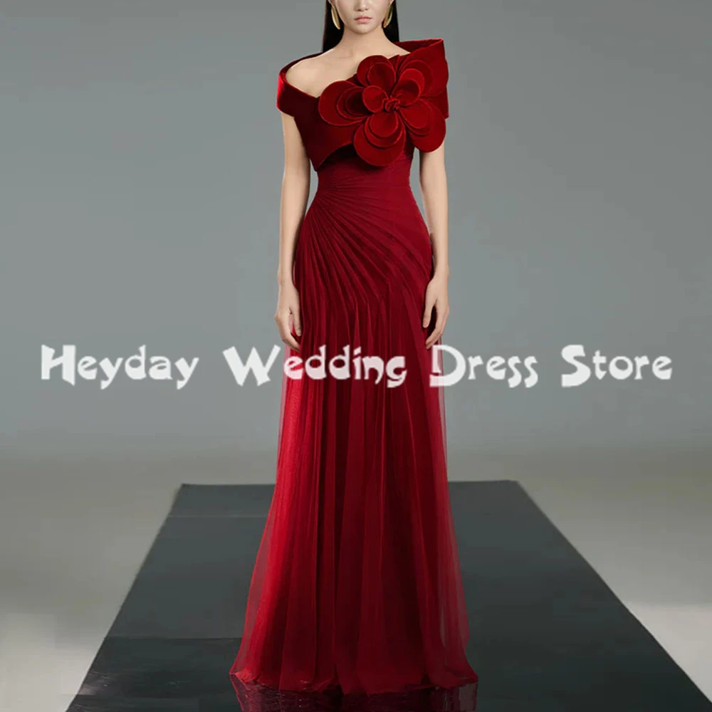 

Heyday Women's Pleats Straight Off-the-shoulder 3D Flowers Evening Dresses With Short Sleeves Floor-Length Elegant Dresses 2025