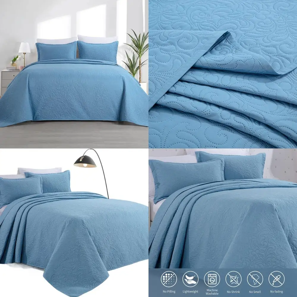 

Легкий комплект постельного белья King Quilt из трех предметов с подходящими шамами, синий