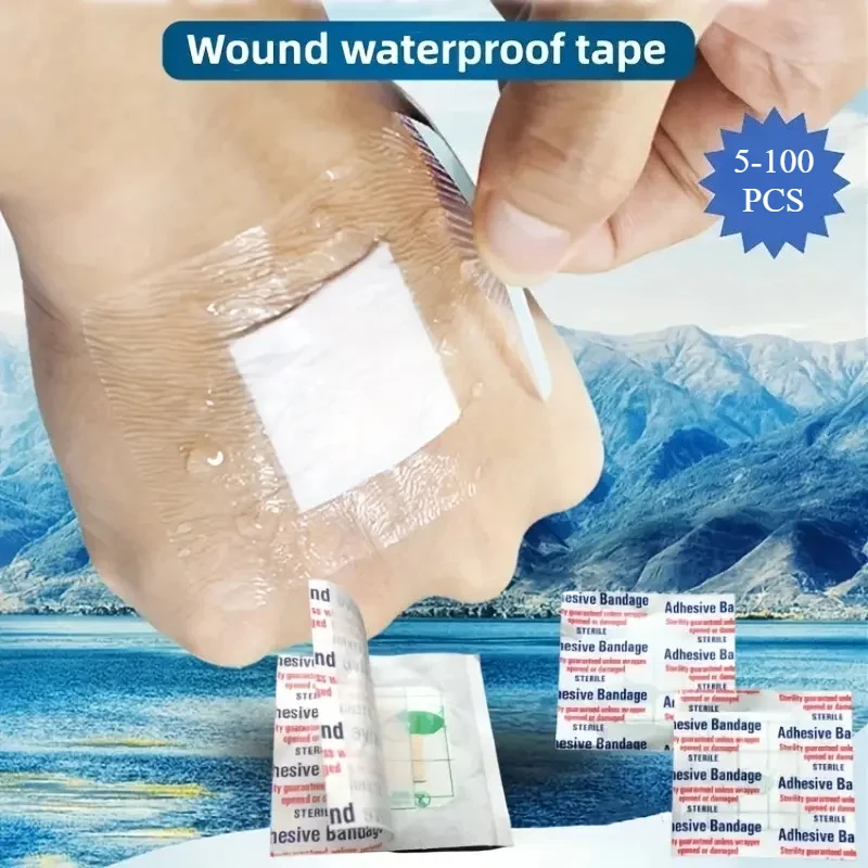 Bandagens adesivas quadradas para crianças, 5/50/100 unidades, adesivo médico para feridas, à prova d'água, primeiros socorros para cortes e arranhões