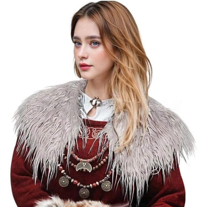 

DXAE Elegant Medieval Costume Cape Artificial Furs Shoulder Wrap Women Cosplay Accessory For Halloween Stage Performances