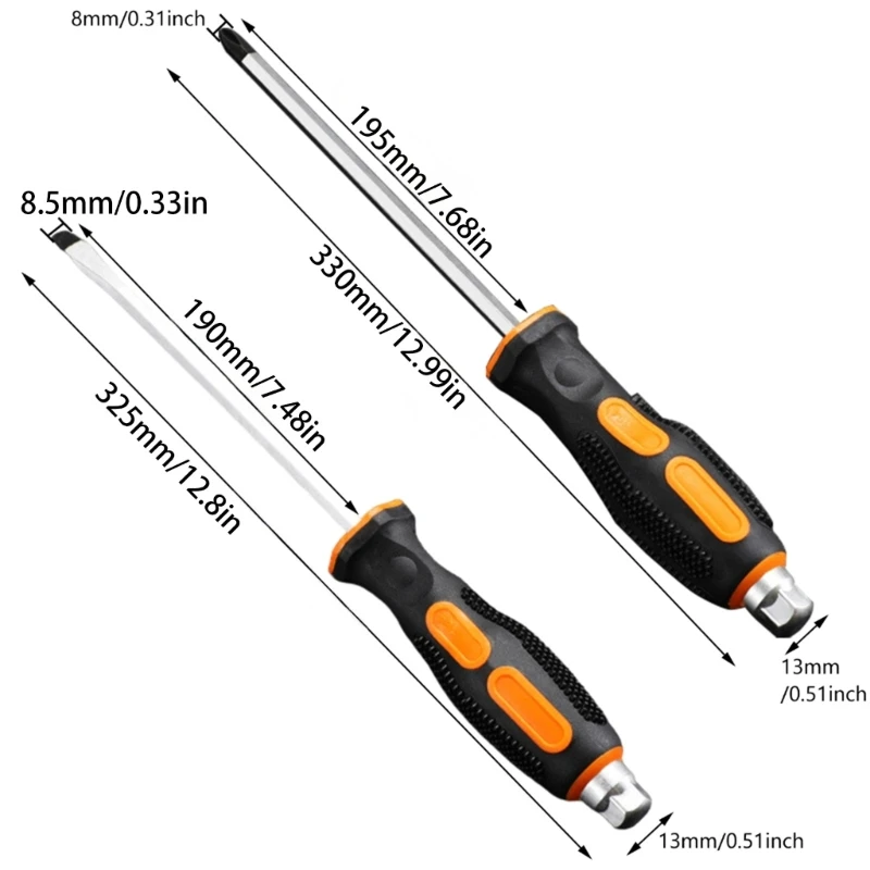 2pcs Professional High Strength Screwdriver With Striking Through Design for Stucked Screws, Mechanical Tasks