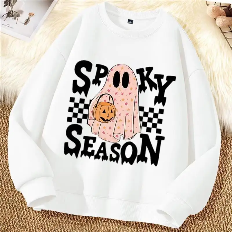 

Halloween Pumpkin Ghost Autumn and Winter New Style for Teenagers and Students, A Fleece Loose Round-neck Hoodie for Outerwear