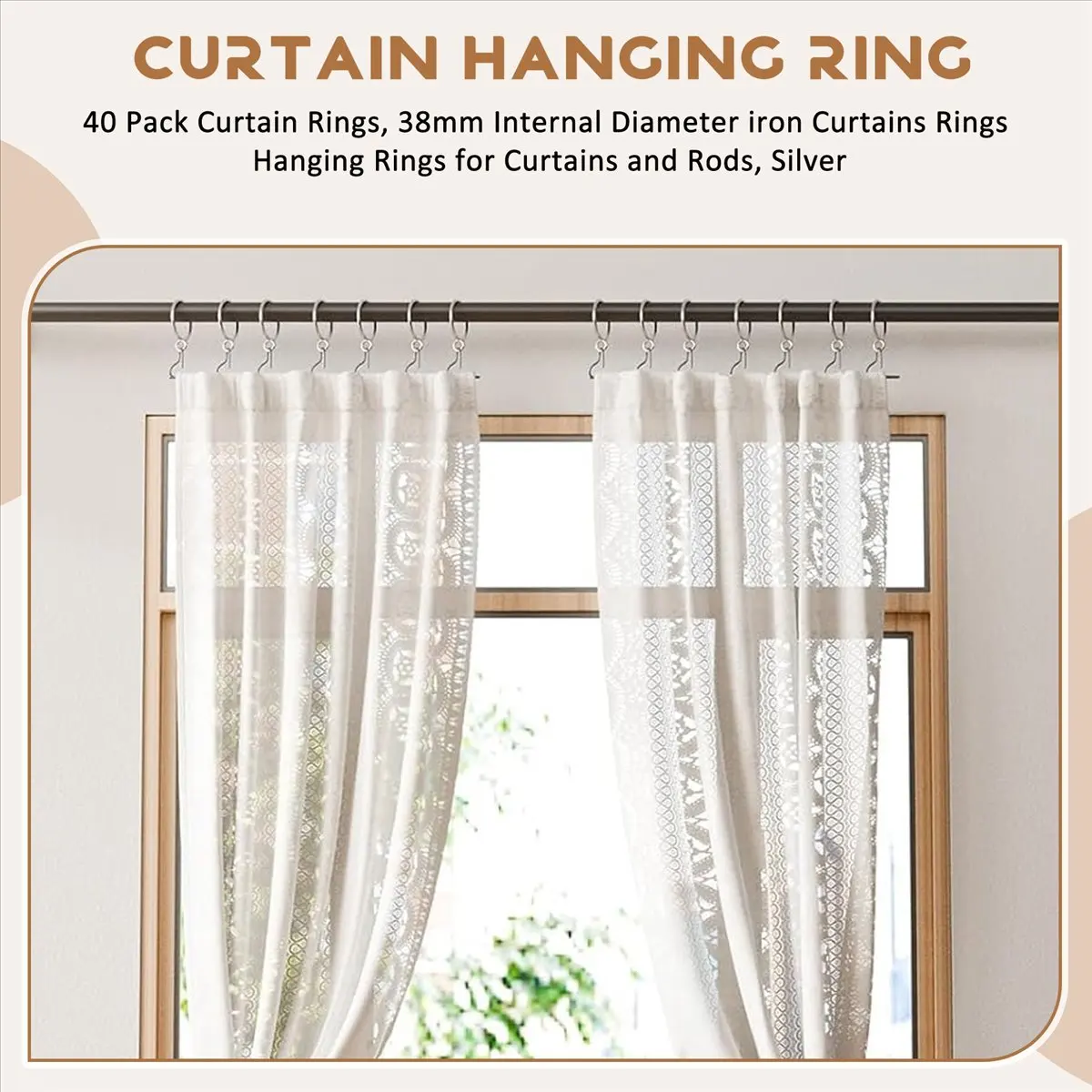 AA77 NEW 40 Pack Curtain Rings, 38mm Internal Diameter iron Curtains Rings Hanging Rings for Curtains and Rods, Silver
