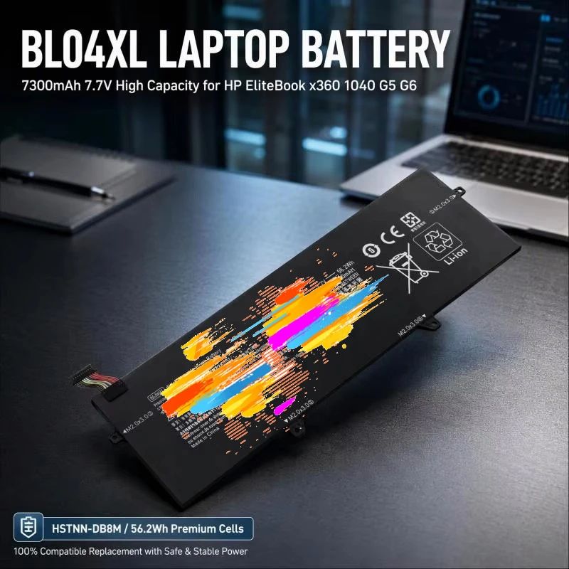 7300mAh High Quality Replacement Laptop Battery Compatible with HP BL04XL HSTNN-DB8M EliteBook x360 1040 G5 G6 Notebook Battery