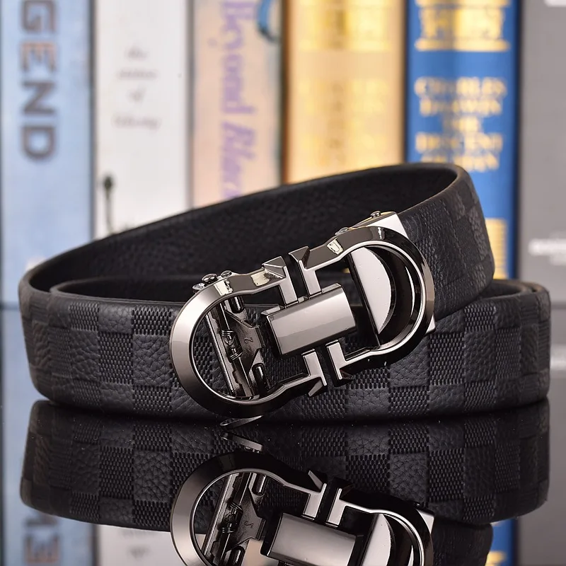 Высококачественный роскошный мужской пояс с двойной буквой D и автоматической пряжкой, мужской простой повседневный пояс с рисунком личи, подарок отцу