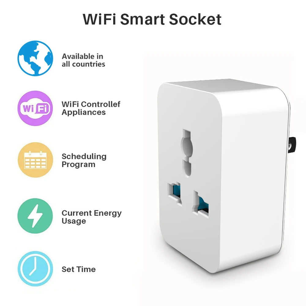 

Tuya WiFi Smart Socket Voice Control Mobile Phone Remote Smart Plug Multifunction Timing Socket 10A Support Alexa Google Home