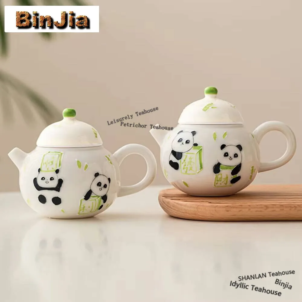 100ml Hand Painted Panda Wealth Teapot Household High-end Relief Pot Vintage Small Size Pot Tea Soaking Kettle Tea Ceremony